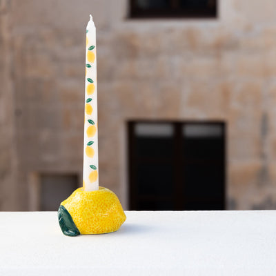 Hand-Painted Lemon Ceramic Candle Holder - 6cm | Summer Homeware |