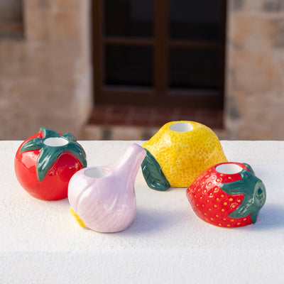 Hand-Painted Strawberry Ceramic Candle Holder - 6cm | Summer Gifts |