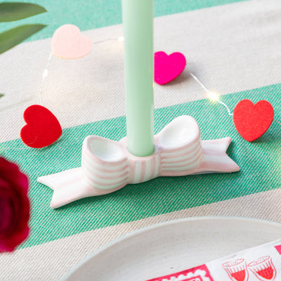 Hand-Painted Pink Bow Ceramic Candle Holder | Wedding Decor |