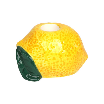 Hand-Painted Lemon Ceramic Candle Holder - 6cm | Summer Homeware |