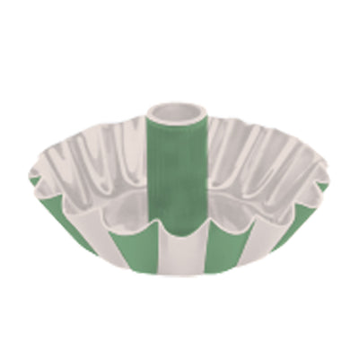 Green & White Stripe Metal Dinner Candle Holder