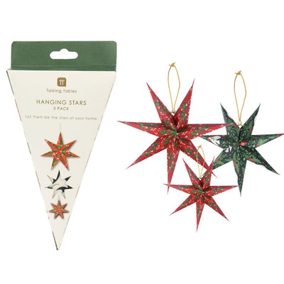 Folklore Paper Stars Christmas Tree Decorations - 3 Pack