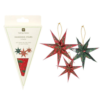 Folklore Paper Stars Christmas Tree Decorations - 3 Pack