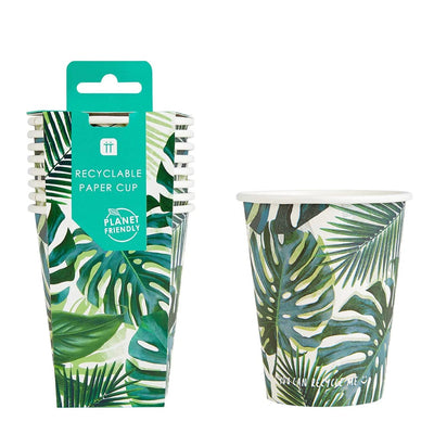 Tropical Fiesta Palm Leaf Paper Cups - 8 Pack