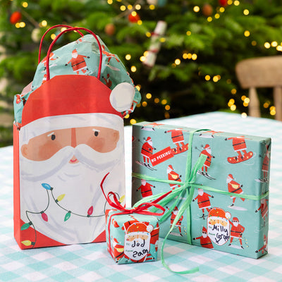 Fun Guy Santa Christmas Paper Gift Bags - 8 Pack