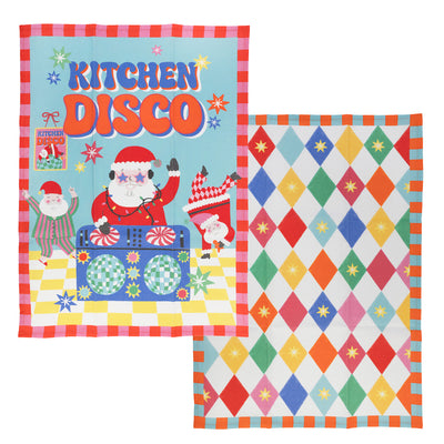 Santa Kitchen Disco Tea Towel - 2 Pack | Christmas Gifts |