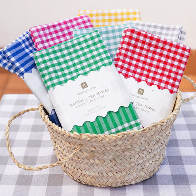 Grey Gingham Fabric Tea Towels - 2 Pack | Summer Decor |