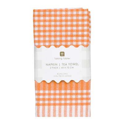 Bon Appetit Orange & White Fabric Gingham Napkins/Tea Towels - 2 Pack