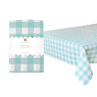Bon Appetit Mint Green & White Fabric Gingham Tablecloth