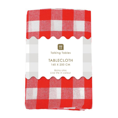 Red & White Cotton XL Gingham Tablecloth - 160cm x 250cm