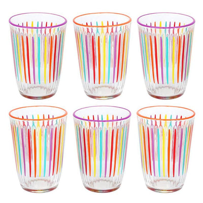 Bright Multi-Coloured Striped Tall Glass Tumblers