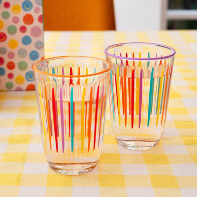 Bright Multi-Coloured Striped Tall Glass Tumblers