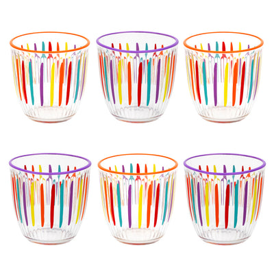 Bright Striped Multi-Coloured Glass Tumblers