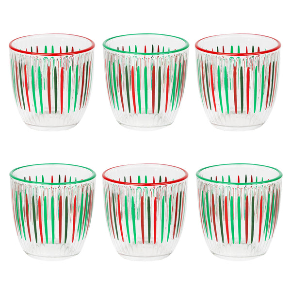 Red & Green Striped Glass Tumbler - 6 Pack