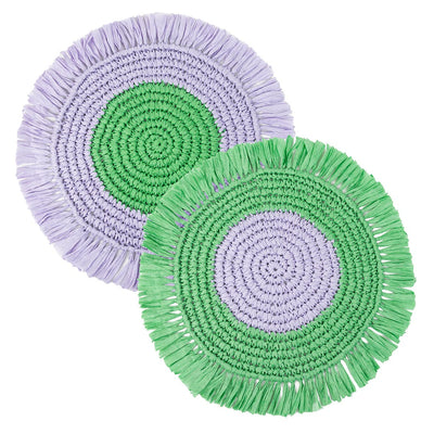 Lilac & Green Paper Raffia Placemats - 2 Pack | Summer Tableware |