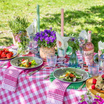 Bon Appetit Raspberry Pink & White Fabric Gingham Tablecloth