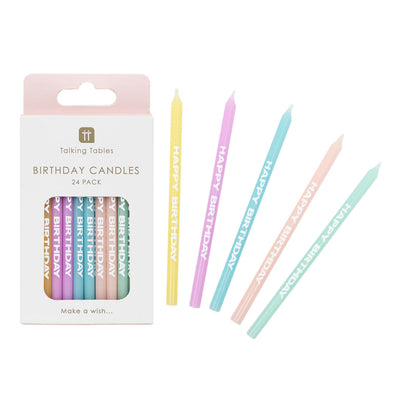 Pastel Happy Birthday Candles - 24 Pack | Cake Candless |