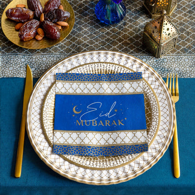 Party Porcelain Navy & Gold Eid Paper Napkins - 20 Pack