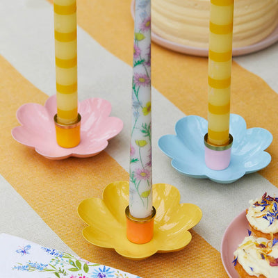 Coloured Enamel Flower Shaped Candle Holders | Summer Decor |