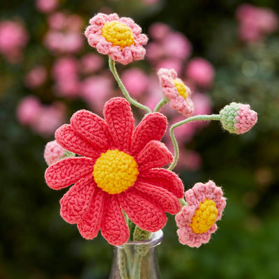 Pink Daisy Crochet Sprigs - 18cm - 2 Pack | Summer Decor |