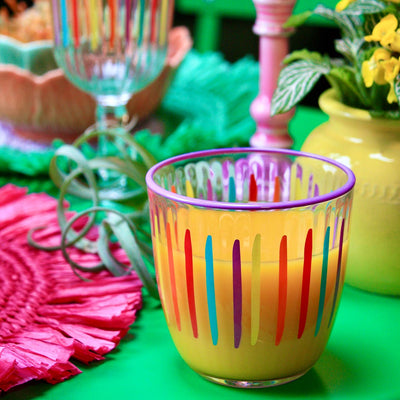 Bright Striped Multi-Coloured Glass Tumblers