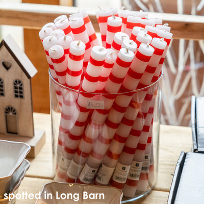 Red & White Stripe Taper Dinner Candles - POS Unit