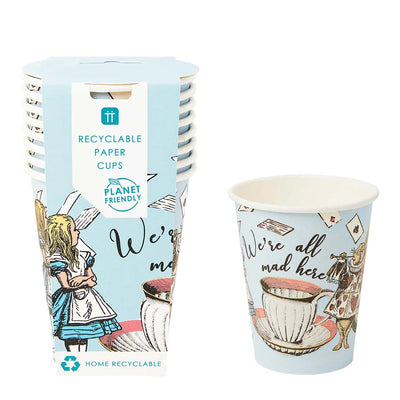 Alice in Wonderland Blue Recyclable Paper Cups - 8 Pack