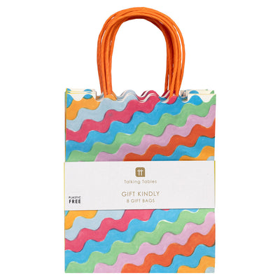 Wavy Multi Coloured Paper Gift Bags - 8 Pack