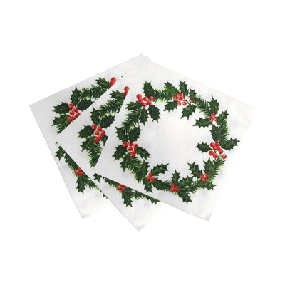 Image - Botanical Holly Holly Wreath Print Napkin, 40Cm, 20Pk, Home Compostable