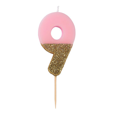 Pink Glitter Number Candle - 9