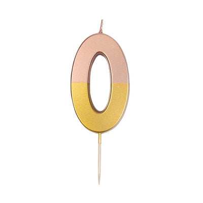 Rose Gold Dipped Number Candle - 0