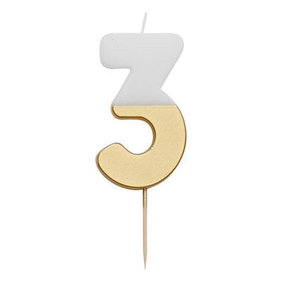 White & Gold Number Candle - 3