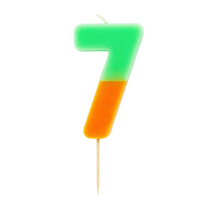 Orange and Sage Green Number Candle - 7