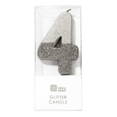 Image - We Heart Birthdays Glitter Number Candle 4, Silver