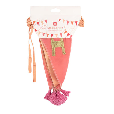 Pink Happy Birthday Cotton Fabric Bunting, 3m