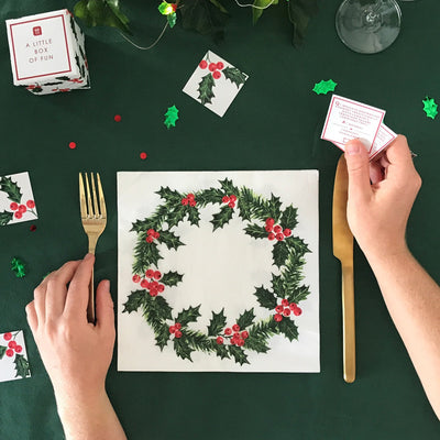 Botanical Holly Home Compostable Wreath Napkins - 40cm, 20 Pack