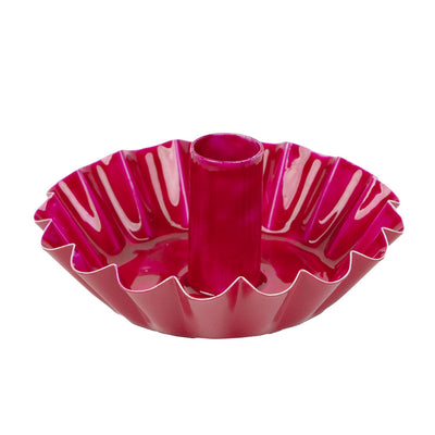 Scalloped Pink Metal Dinner Candle Holder