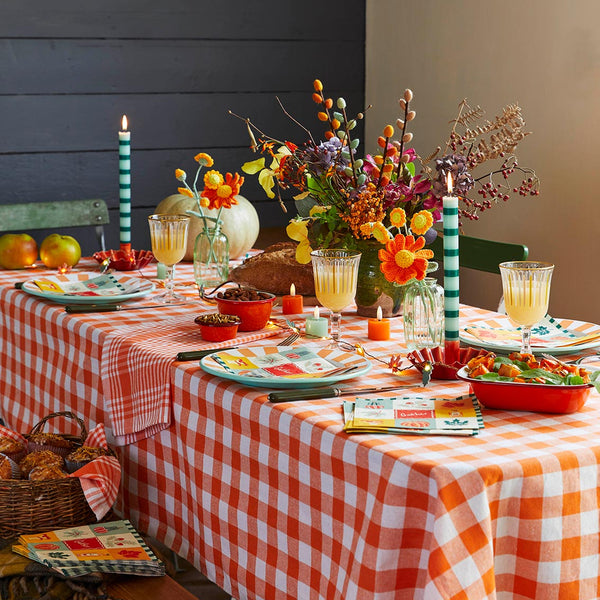 Bon Appetit Orange & White Fabric Gingham Tablecloth – Talking Tables ...