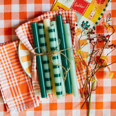 Green Stripe Taper Dinner Candles - POS Unit