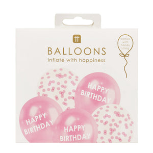 Pink Happy Birthday Confetti Balloons