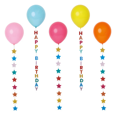 Birthday Brights Balloons With Star and Happy Birthday Tails - 5 Pack