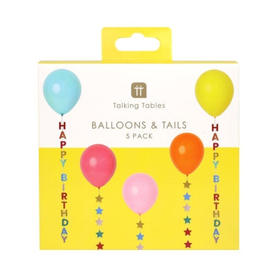 Birthday Brights Balloons With Star and Happy Birthday Tails - 5 Pack