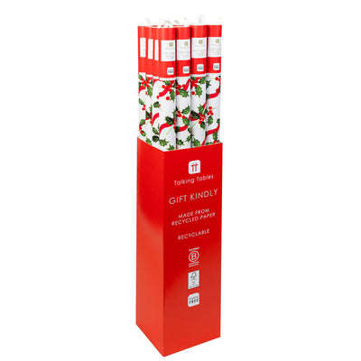Botanical Holly Recycled Wrapping Paper - 3m