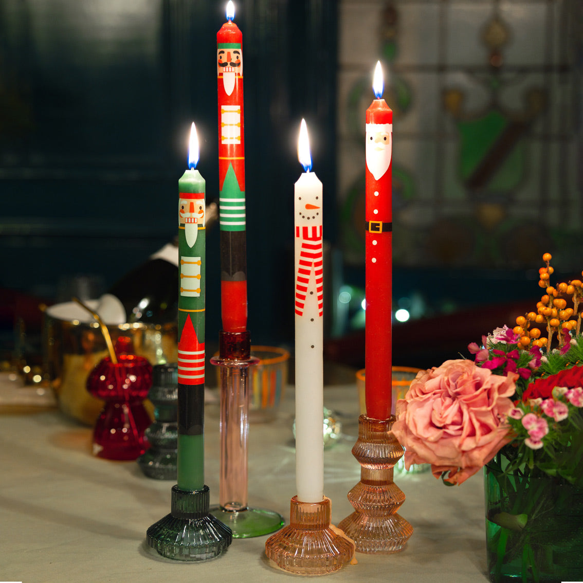 Green & Red Nutcracker Dinner Candles - 2 Pack