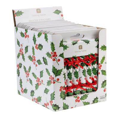 Botanical Holly Christmas Saucer Crackers - POS Unit