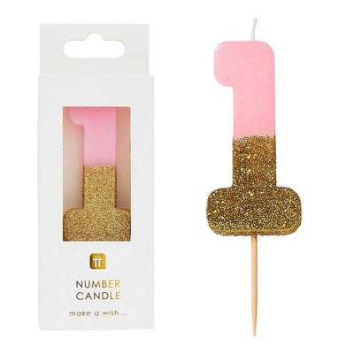 Pink Glitter Number Candle - 1
