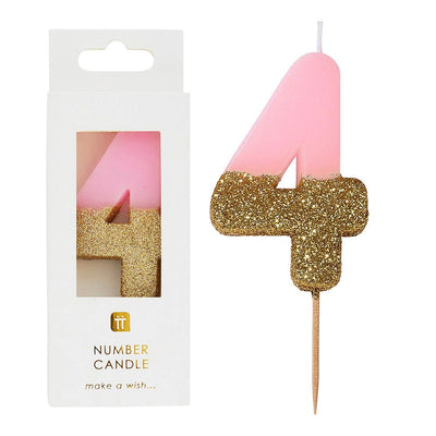 Pink Glitter Number Candle - 4