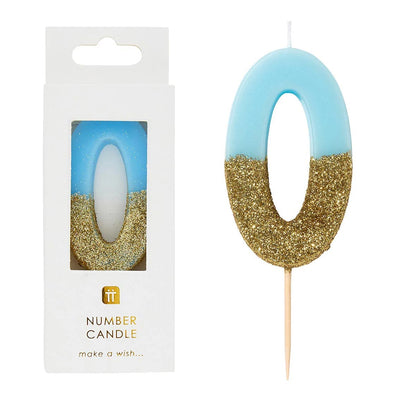 Blue Glitter Number Candle - 0