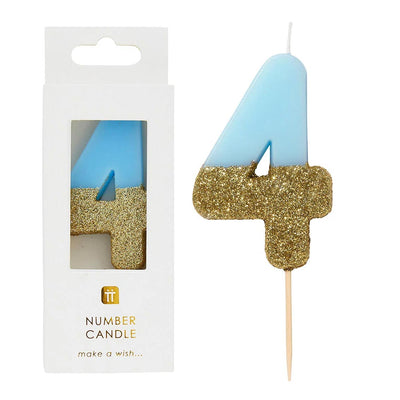 Blue Glitter Number Candle - 4