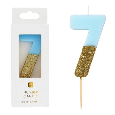 Blue Glitter Number Candle - 7